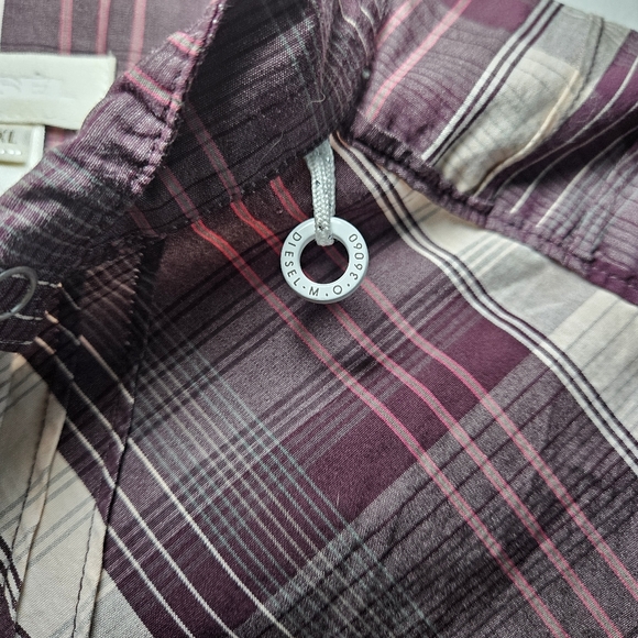 Diesel Women's Plaid Button Up Cotton Shirt Western Cowgirl 3/4 Sleeve Size XL - Picture 3 of 9